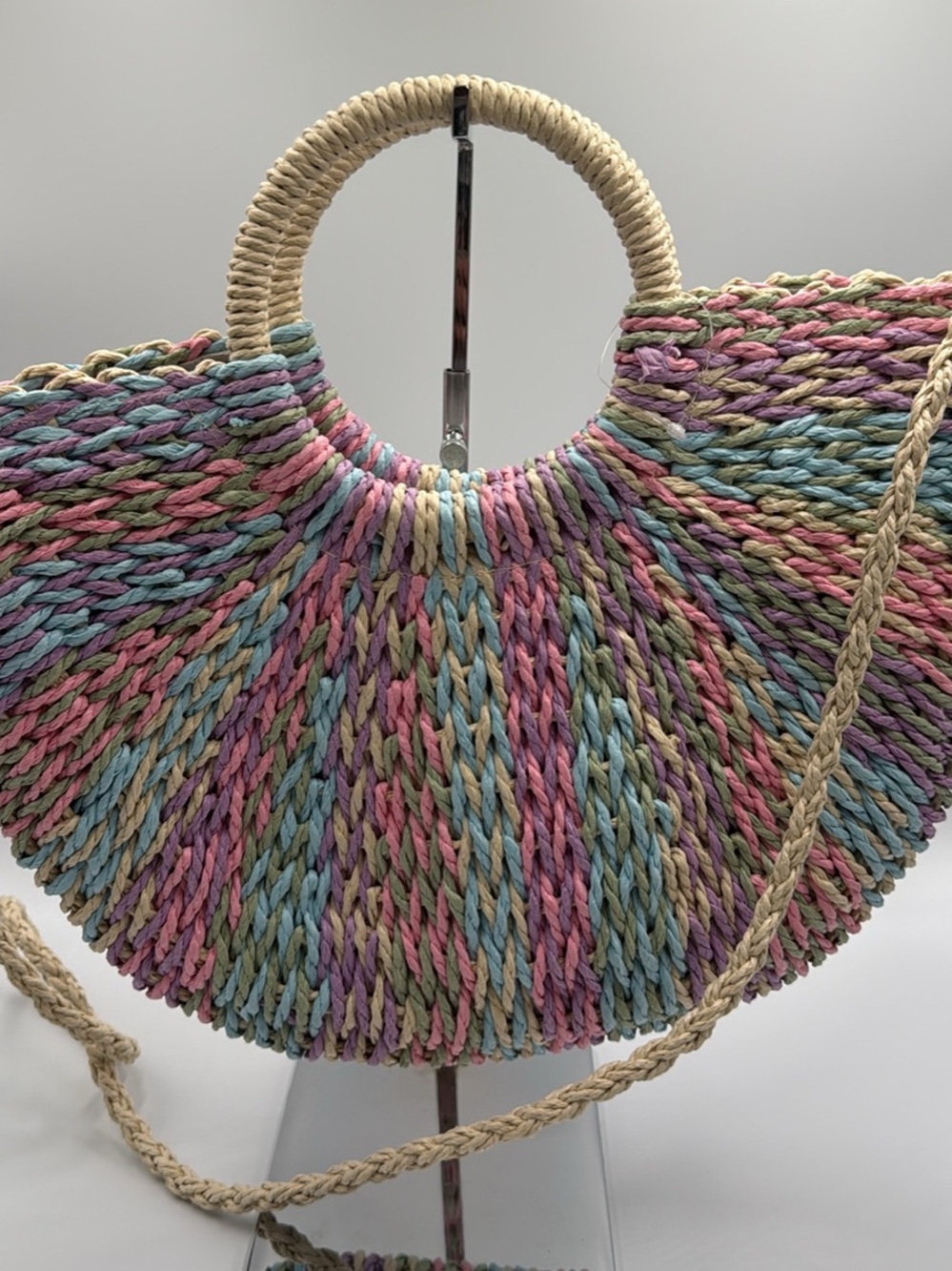 Pastel Multicolor Woven Straw Shoulder Bag